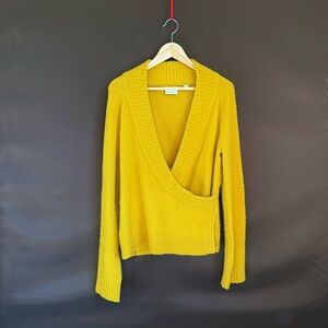 Anthropologie Tessa Yellow Wool Wrap Alpaca Blend V-Neck Sweater